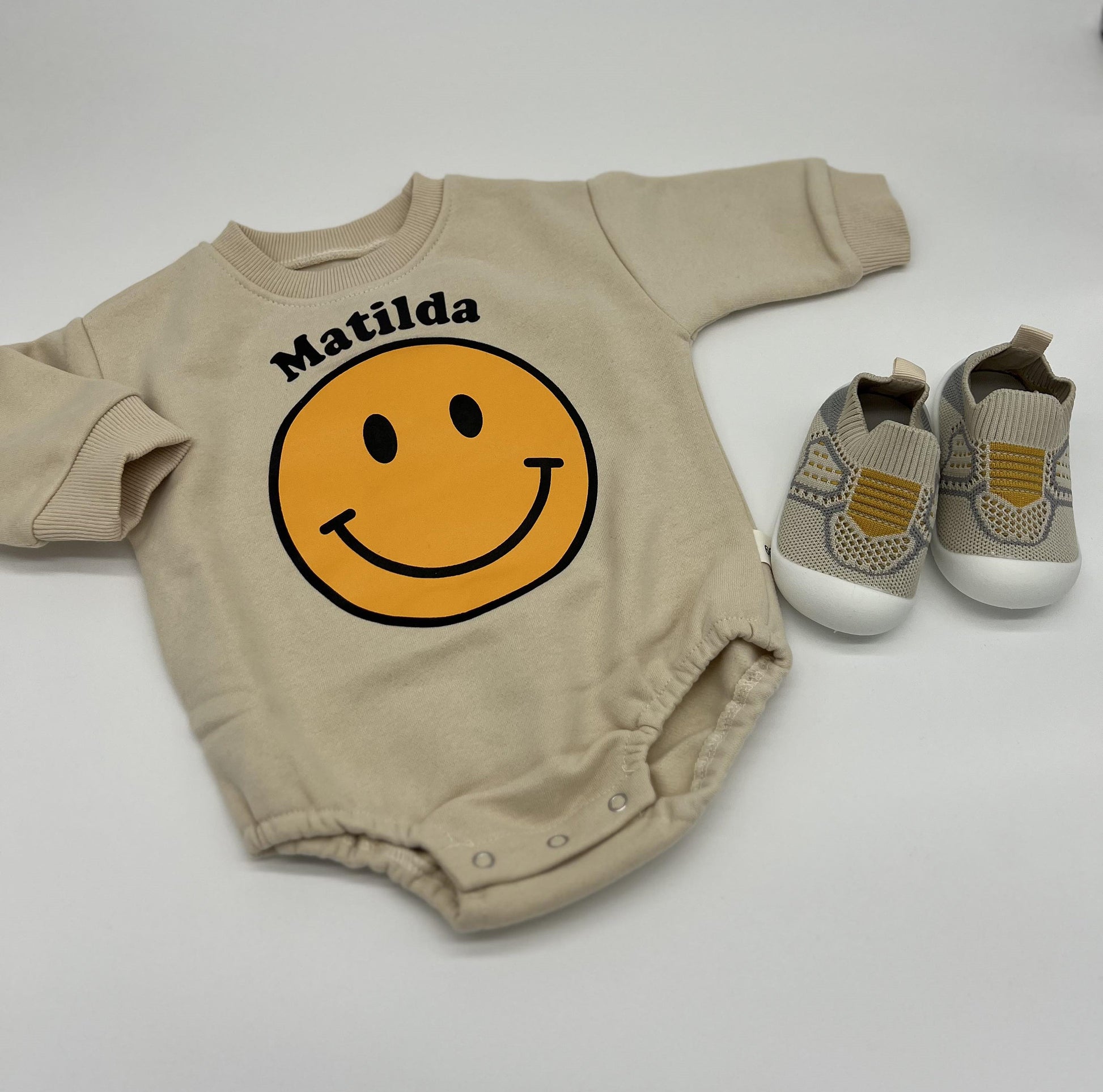 Personalized Smiley Face Baby and Toddler Sweatshirt romper, Bubble sweatshirt, Oversized Sweatshirt