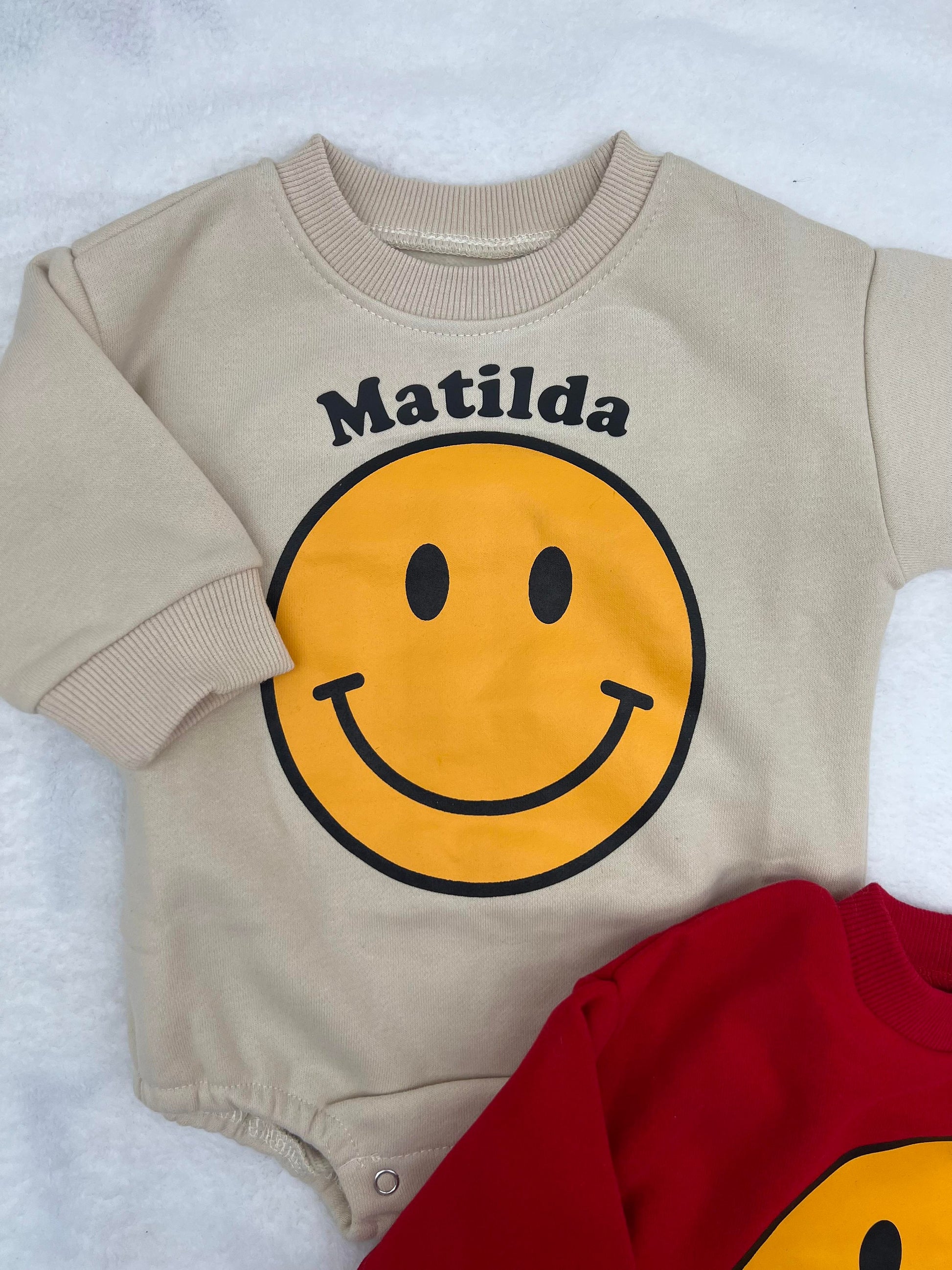 Personalized Smiley Face Baby and Toddler Sweatshirt romper, Bubble sweatshirt, Oversized Sweatshirt