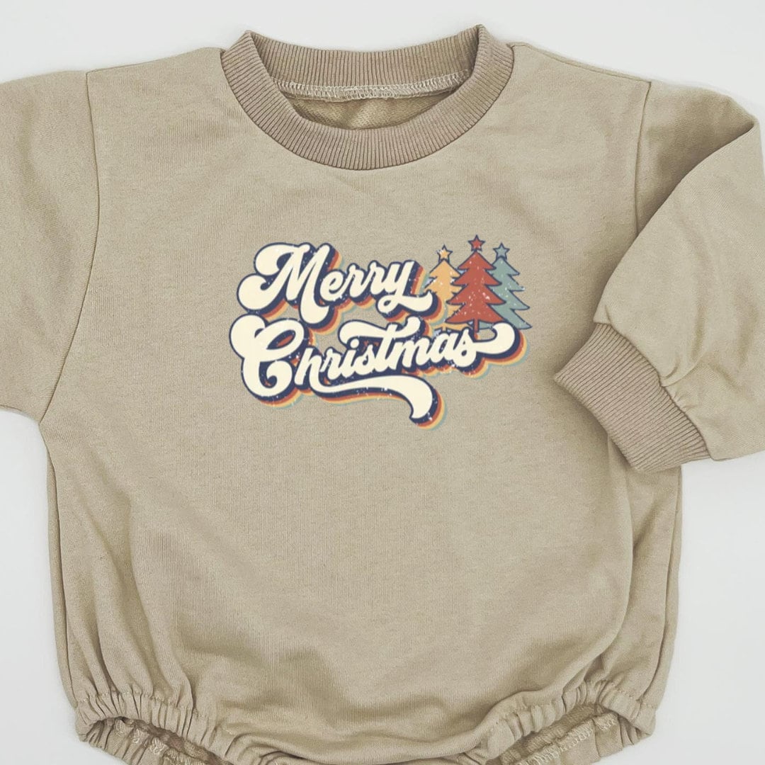 Merry Christmas Bubble Sweatshirt romper for baby/infant/toddler. Oversized Sweatshirt