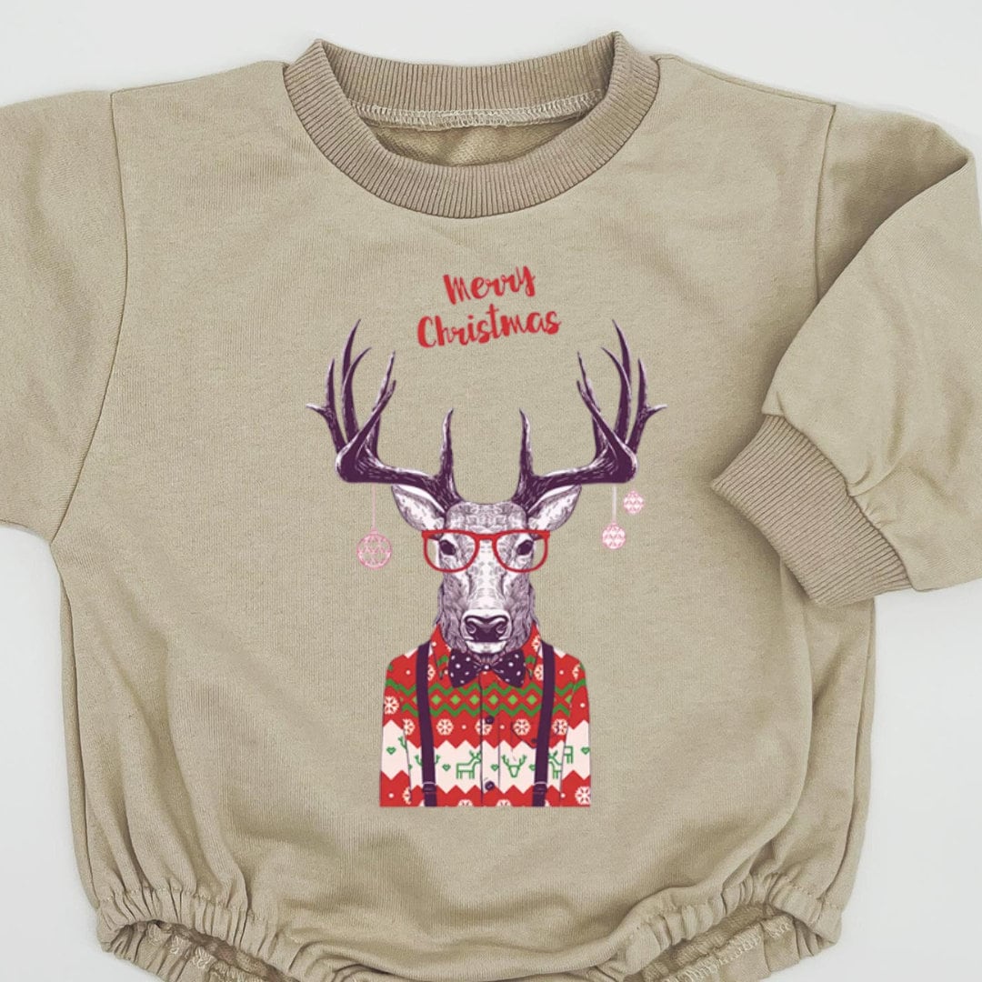 Merry Christmas Bubble Sweatshirt romper for baby/infant/toddler. Oversized Sweatshirt