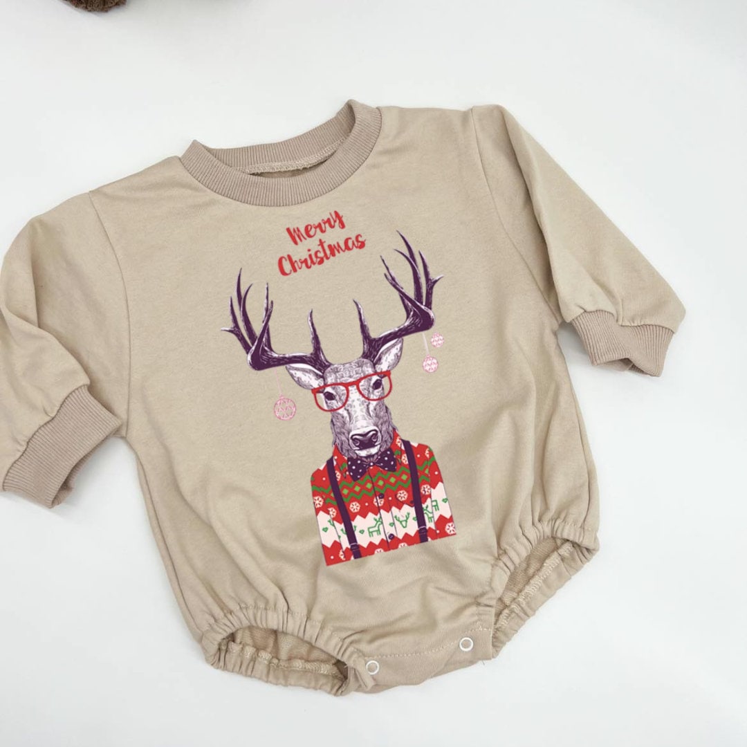 Merry Christmas Bubble Sweatshirt romper for baby/infant/toddler. Oversized Sweatshirt