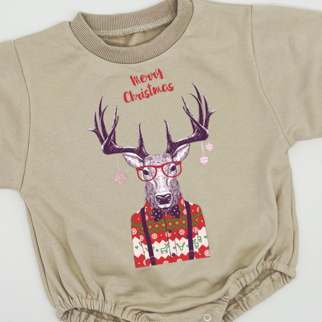 Merry Christmas Bubble Sweatshirt romper for baby/infant/toddler. Oversized Sweatshirt