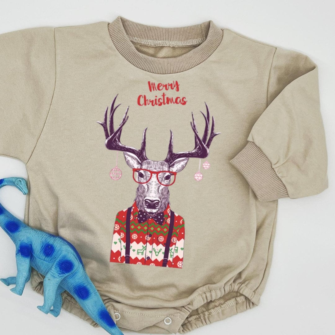 Merry Christmas Bubble Sweatshirt romper for baby/infant/toddler. Oversized Sweatshirt