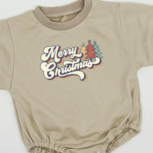 Merry Christmas Bubble Sweatshirt romper for baby/infant/toddler. Oversized Sweatshirt