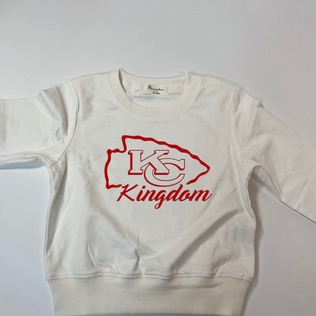 Chiefs, KC Sweater romper for kids/toddlers. Kansas City Kingdom Sweatshirt